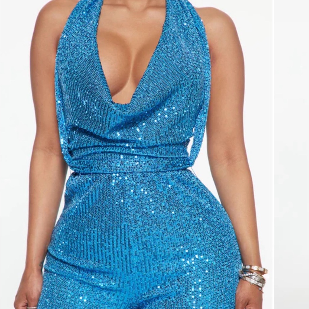 Sincerely Jules Teal Sequin Halter Top